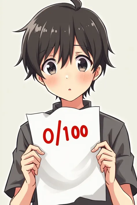 Finished math test, with a final score of 0/100, anime style