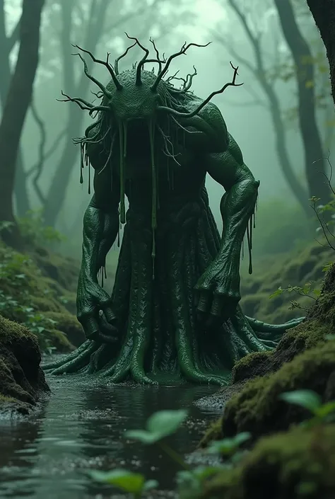  A scene from the movie 、 Imprint Image、8k、Twisted,  secretes thick liquid from dark green roots 、 rugged plant , Poisonous liquid .  that plant is commonly found in swamps and areas polluted by dark magic