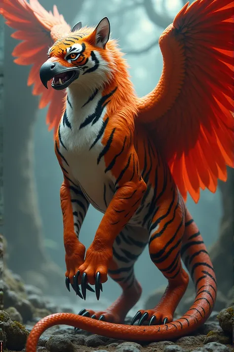 tiger body, Eagle head and snake tail and red wings