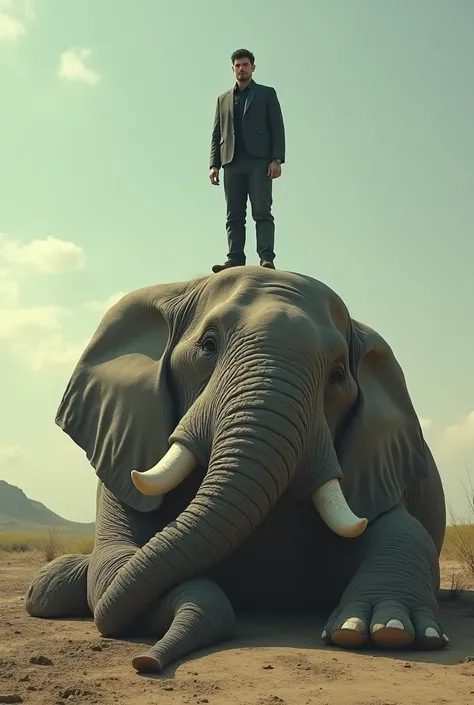 The man standing dead elephant upside