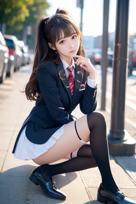 cute girl､high school girl､idol､uniform､blazers､ stockings､ miniskirt that snaps around the knee､ see-through ､fluttering in the...