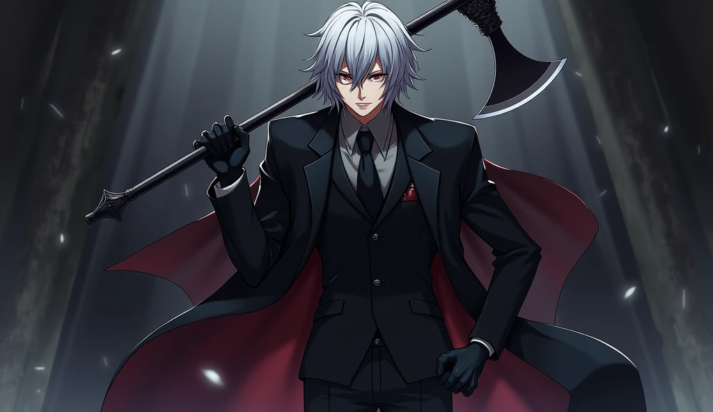  Anime Characters １, Gray Hair, Black Suit , black gloves,black shoes, Ga Sickle   
