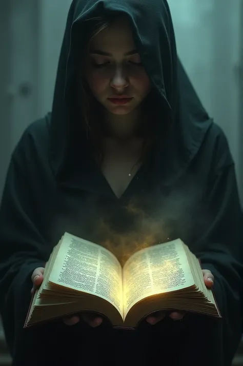 Book of Pain and Lessons: A person holding an open book, where each page represents a painful memory, but the text glows with wisdom and lessons learned.
