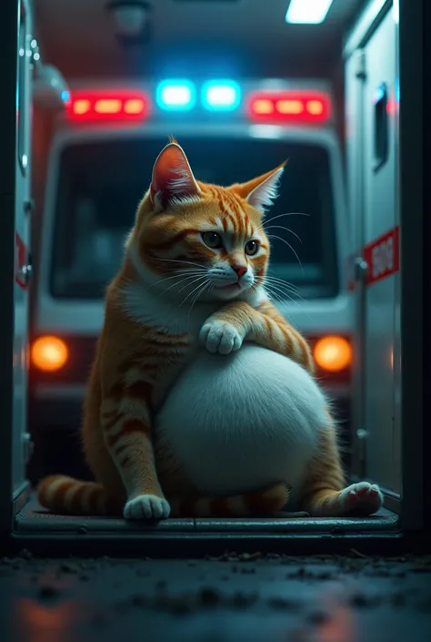 Pregnant cat being kept inside a ambulance 
