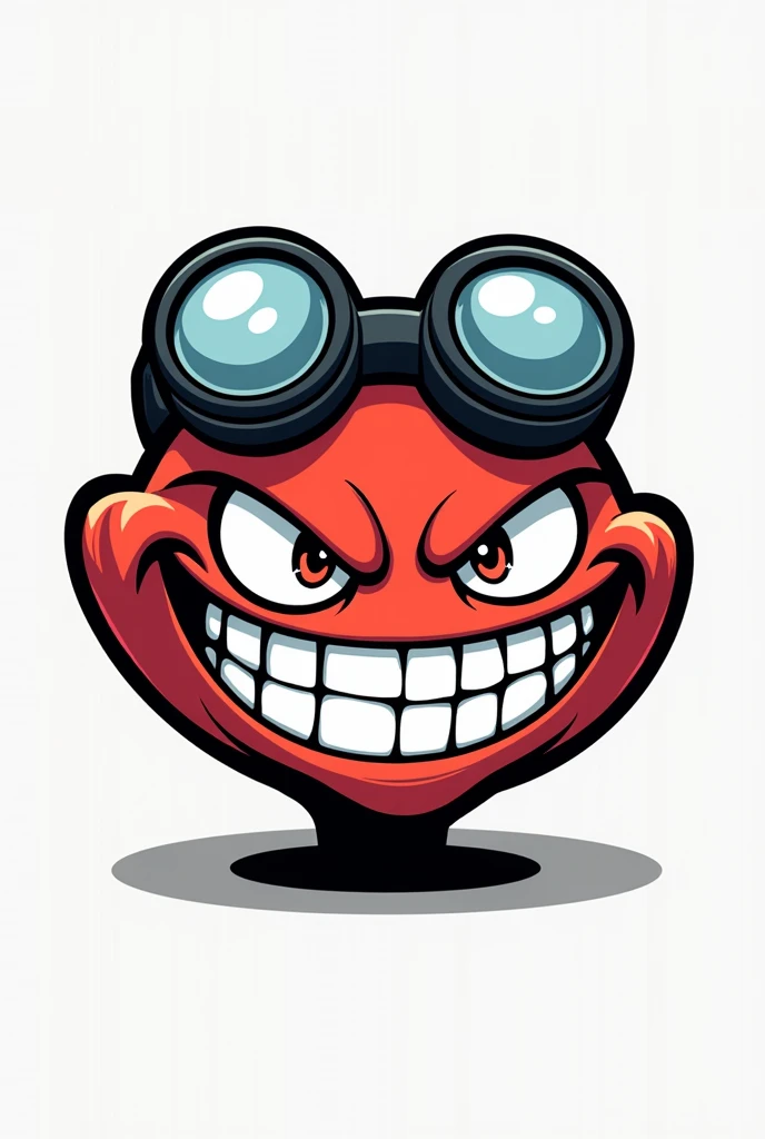 Logo, maliciously smiling face, Cartoon, Lenses over the forehead