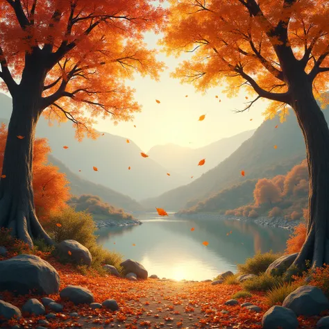 beautiful landscape, Leaves falling from the trees