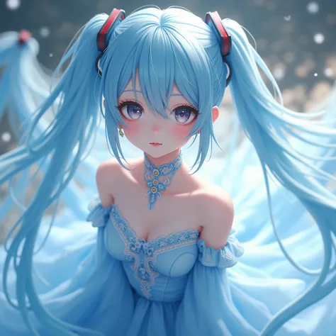  super high image quality 、 Hi-Res、 one girl 、 dress、 light blue 、Twintails、 Viewers Aim、

