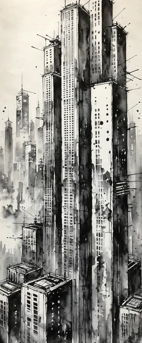 日本のInk Painting, Ink Painting, Ink Painting, 日本のInk Painting,  skyscrapers , Metropolis,  Cyberpunk 