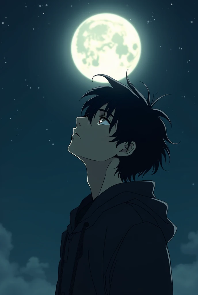 Dark Anime boy looking at moon