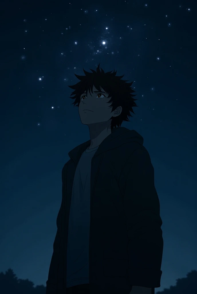 Dark Anime boy looking at night sky