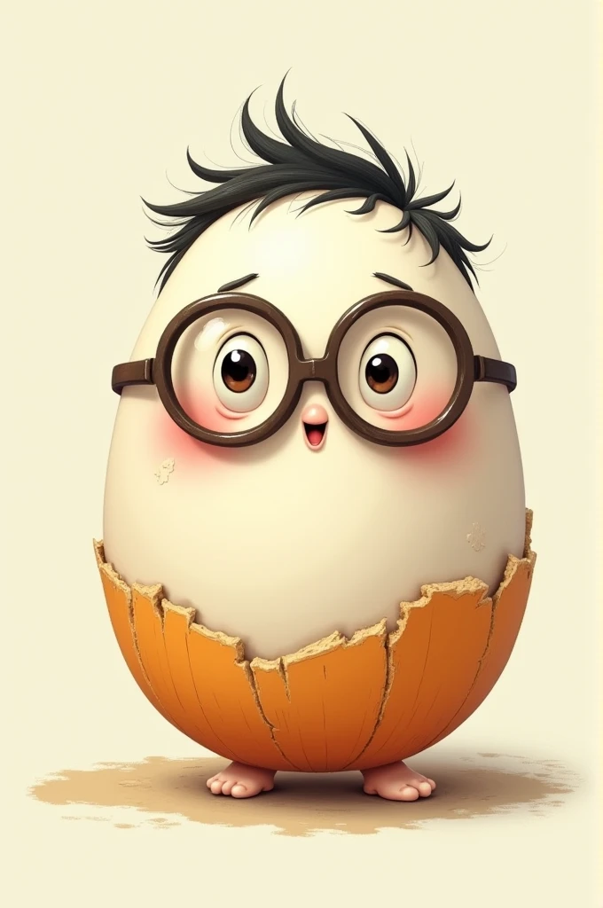 Egg with lenses ,  Chinese eyes and short hair