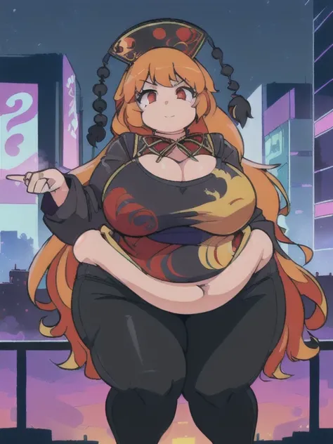 ((best quality, 4k, 8k, anime bishoujo, one girl, masterpiece, 2D art style)), ((((beautiful extremely detailed face)))), (((detailed eyes, red eyes, stares at the viewer))), cinematic lighting, ((perfect anatomy, stand up)), (((extremely huge breasts, hyp...