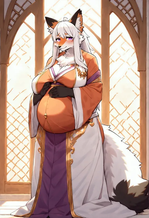 top quality, best quality, Yamame513, High-quality illustrations, masterpiece, uploaded on furaffinity), (kemono, furry anthro), very beautiful and detailed body face and eyes, round, 1 female, fox, slightly chubby, mature face, furs, fluffy, tail, massive...