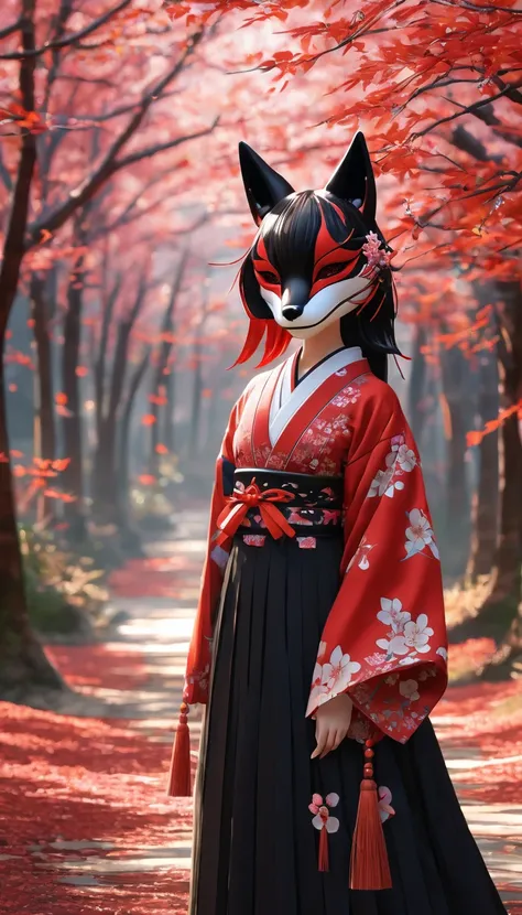  1 girl,Alone,,  Official Art,  Unified 8K Wallpaper , Super detailed, fair and aesthetic, fair, masterpiece,  best quality,, Devil the Fox , Fox Mask Template, Traditional Japanese Kimono,  Foxfire Spell,  Familiar Fox , conversion,