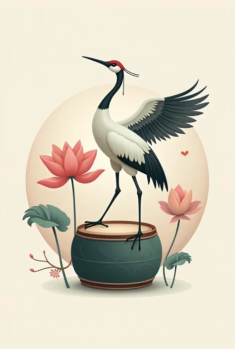 2D Logo Design on Crane Culture, lotus, vietnamese dong drum 