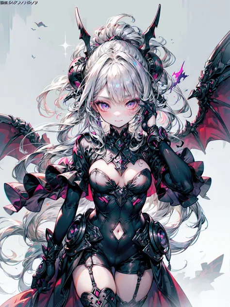 Devil Girl, close,  Black Clothes with Heavy Details , art,  By Yoshitaka Amano ,armor, Mighty and Intimidating , (masterpiece,  best quality,  several people having fun with each other while having very detailed ,  Best Shadow ), ( detailed background , D...