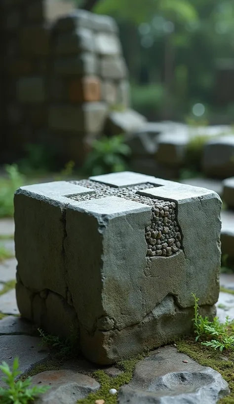  Please draw a rectangular cube made of stone。The top side is engraved with a cross 。