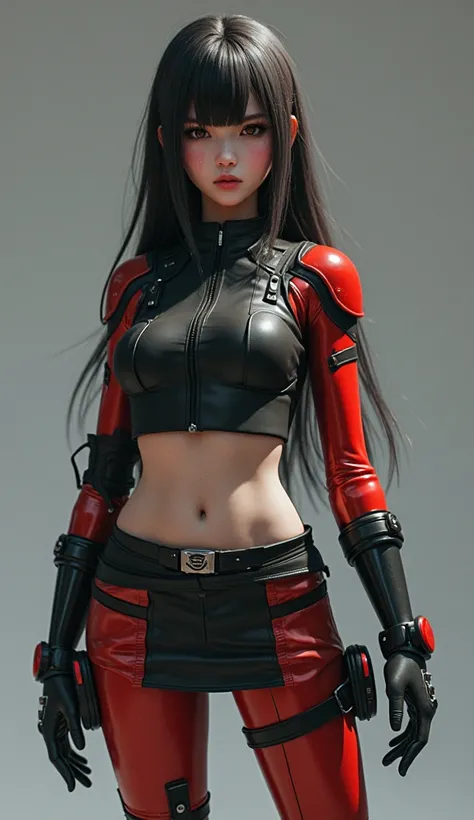 Cosplay girl of neon genesis evangelion, NERV, with his original clothing but with a more military touch, mini skirt. Realistic.Alone,  long hair ,  High resolution, 8k octane, Hyperrealism,  photorealistic , 