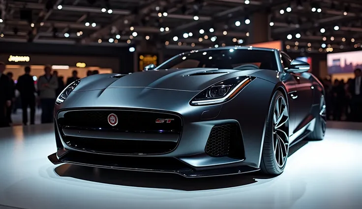 Create A Sleek And Full HD 2025  Jaguar GT In Auto Show Front  Black Color