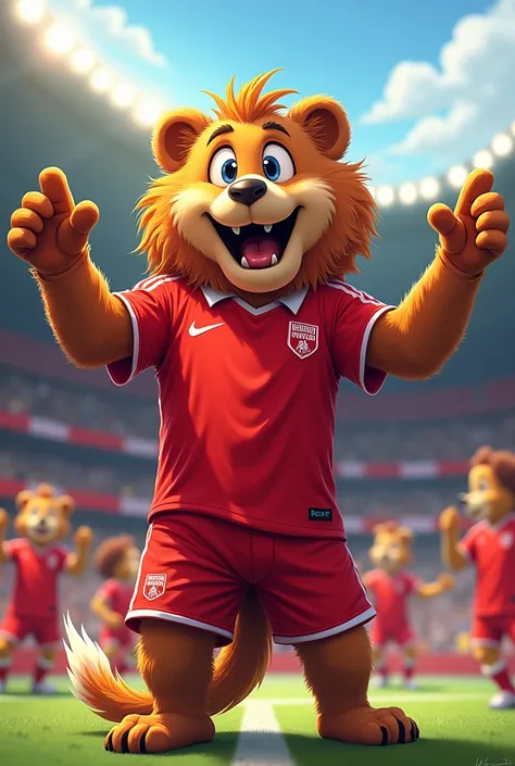 Mascot for the team wearing the red jersey without a logo

