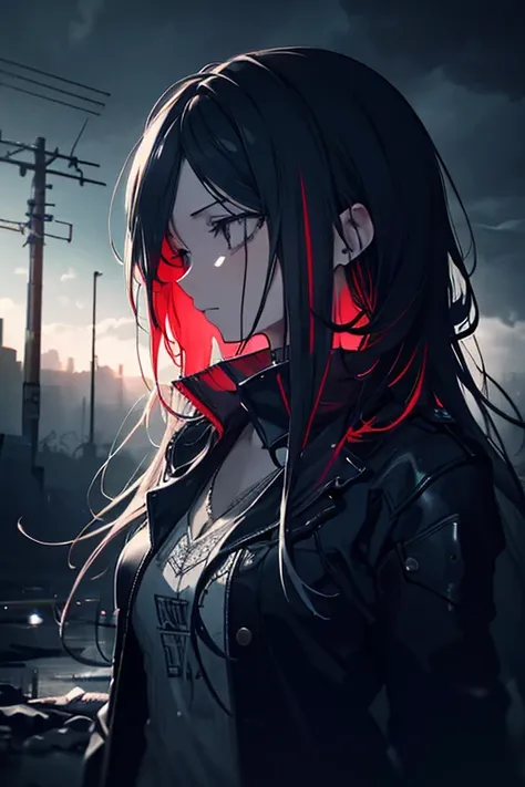 a girl leaving a dark oppressive environment, dramatic sky, cinematic lighting, detailed portrait, beautiful face, pensive expression, long flowing hair, tattered clothes, looking into the distance, sense of longing and freedom, digital art, highly detaile...