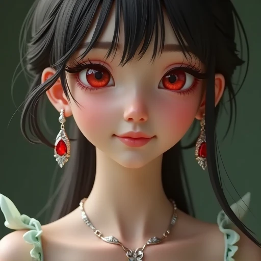  earrings , 1 fille, Breasts,  smile, red eyes, red eyes, 