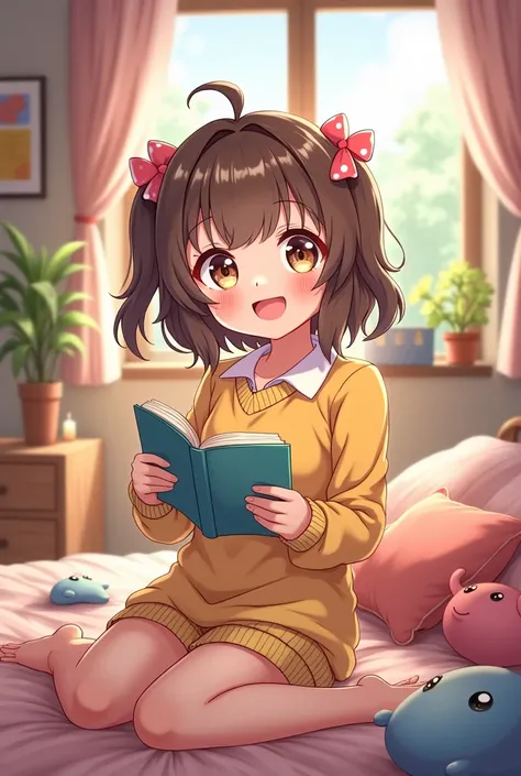 image of a cheerful girl anime character in the room