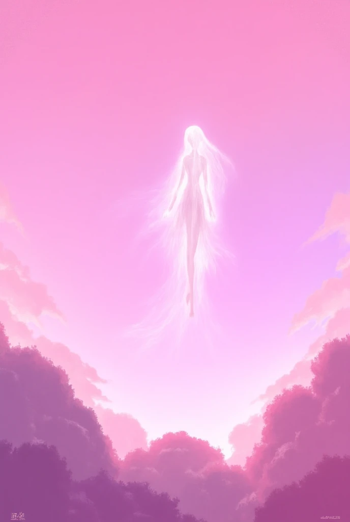 One female spirit flying in the pink sky