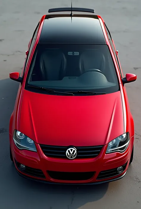 Create me an image of a VW Gol from 2007 in red color with a black hood and roof