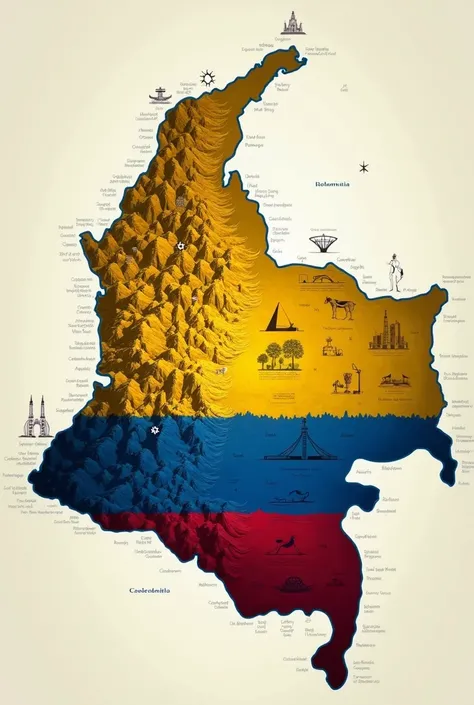 Map of Colombia with the colors of the flag