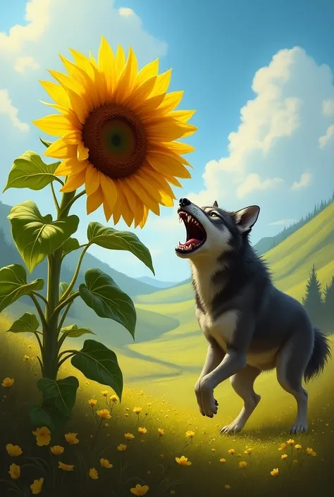 Sunflower fights with a wolf
