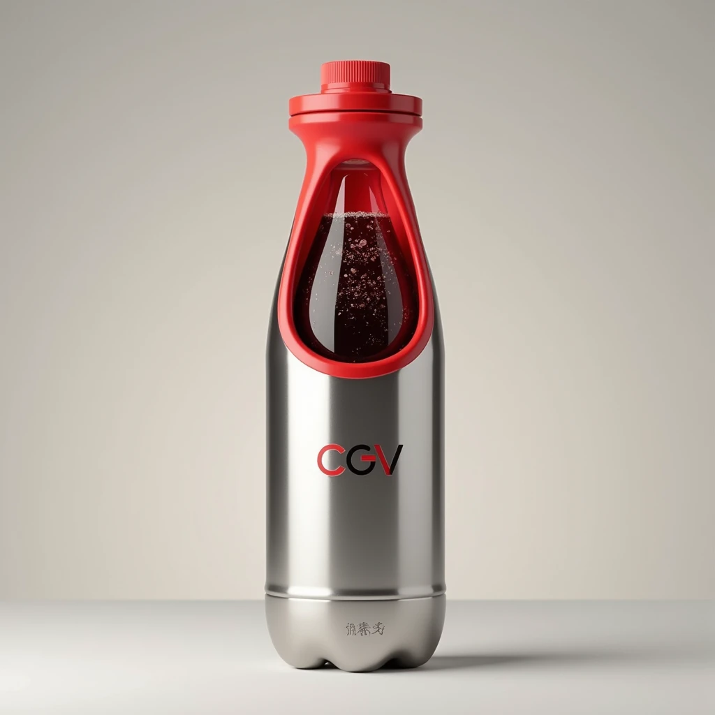  Cola in a stainless steel bottle with a wide red opening with a CGV logo