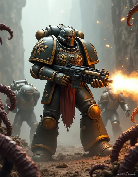 Warhammer Space Marine fighting against tyrannid