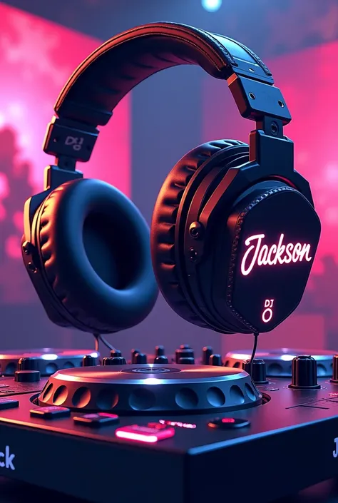 DJ headset tagged with the name DJ JACKSON 