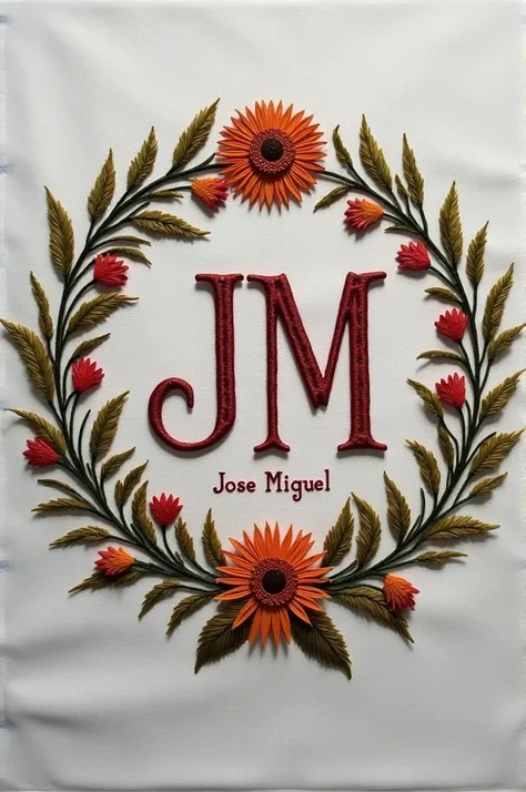 Embroidery initials JM and the name Jose Miguel
