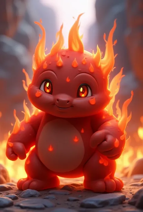 Pokemon, 3d anime, baby golem, red skin, fire and rock type, flaming body