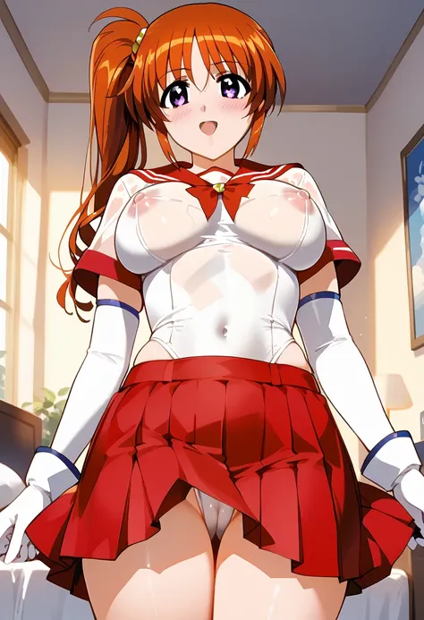 score_9, score_8_up, score_7_up, score_6_up, score_5_up, score_4_up, BREAK uncensored, official art, official style,anime_screencap , anime coloring ,dbj , qqx, cch, zjw , 1girl ,takamachi nanoha,long hair,red hair,purple eyes ,side ponytail , large breast...