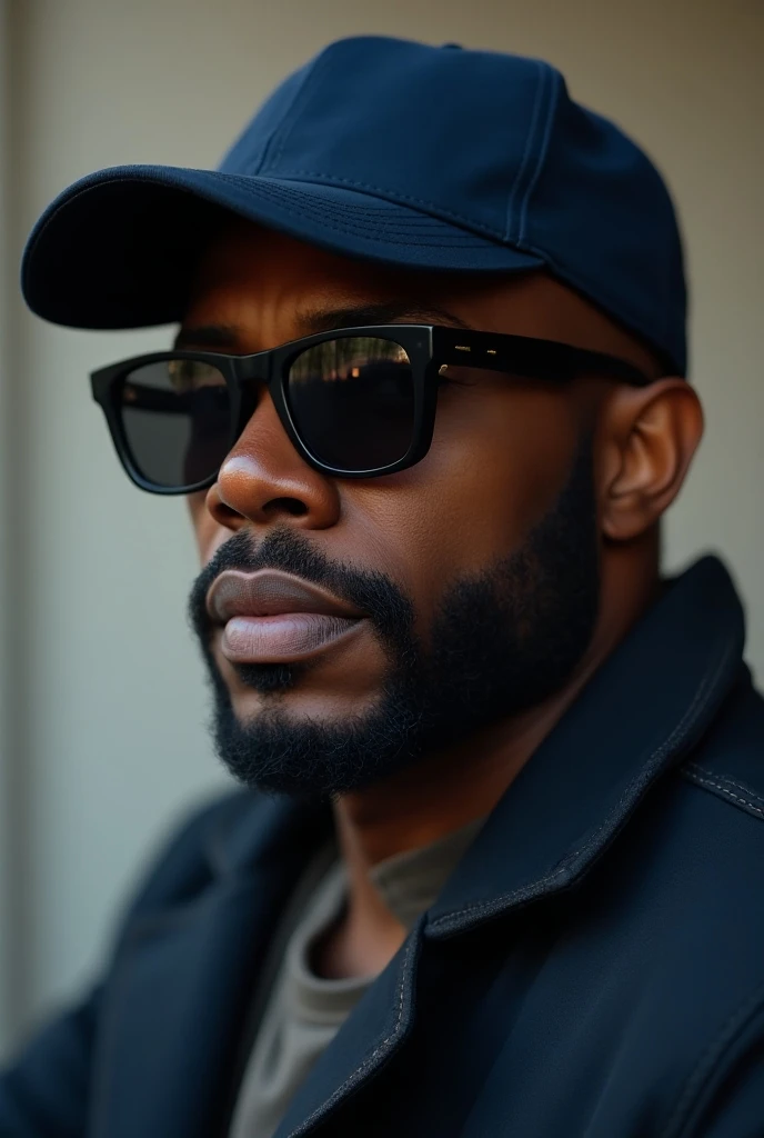 Black man with beard and sun glasses and a baseball cap