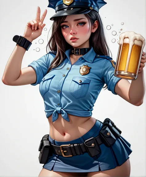   high resolution images,  best quality , ( a beautiful Korean girl１Please describe a person ),  sad face ,Real Skin, slender body , small breasts,  shiny hair ,Ultra detailed round eyes ,((White background)),(( Equipped Police Belt )),((Ultra Detailed Wri...