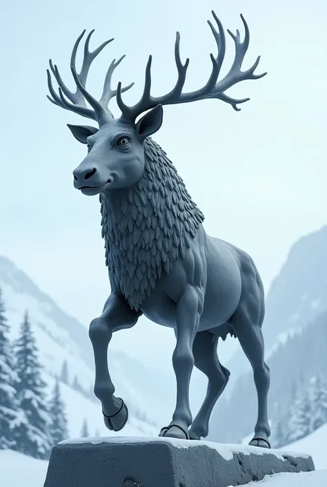 fierce reindeer statue facing right