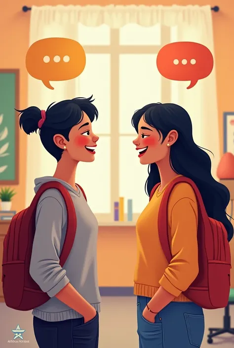 A poster where two students are talking to each other and on the top " Ali Khan Academy" is written and below is " Enhance your speaking fluency"  in English.