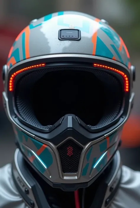 Generate me a motor helmet with the features of bluetooth communication through inside the helmet so that the people sitting on motorbikes could communicate each other through that mic and speaker which will be installed within the helmet and also the helm...