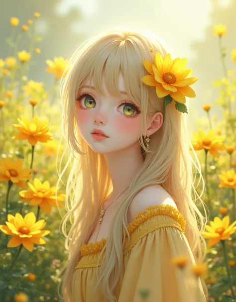 anime girl with yellow flowers