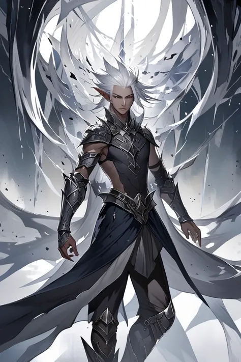 Dark Elf, male focus, fantasy, Silver Hair,Despisaro ,background through