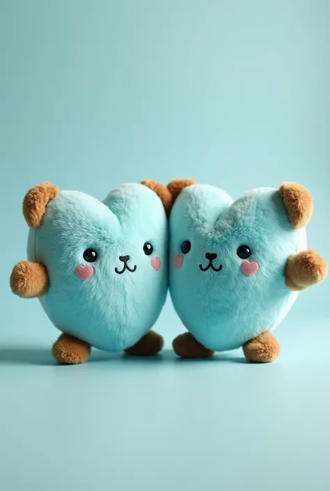 A plush toy composed of two heart shapes. The two Tiffany blue heart shapes are connected by a silver-gray plush lock, creating a symmetrical mirror effect. Each heart has small brown arms on both sides. The main body of the heart is made of Tiffany blue p...