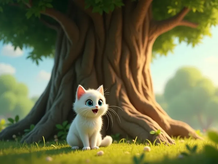  image for the cartoon story of YouTube videos in Pixar format. Mystery moment : Scene,  where Nono, a fluffy kitten with snow-white fur and big blue eyes, says out loud “this time!” with surprise on .  The Great Tree answers , s face, playfully rustling l...