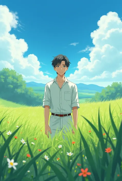 Anime like picture of A man in a beautiful field
