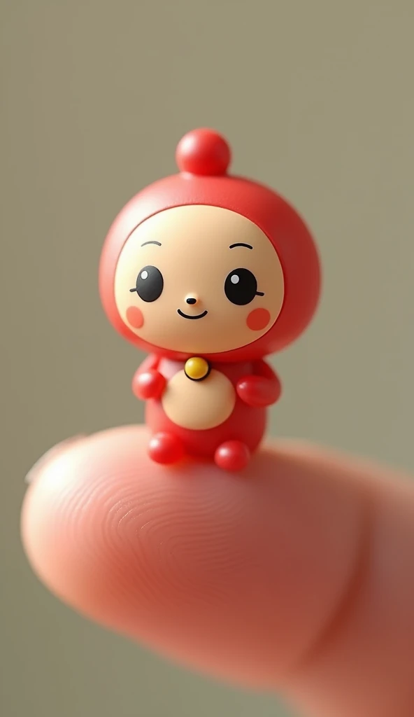  photorealistic , 8k,  perches on a human finger,Micro Anpanman baby