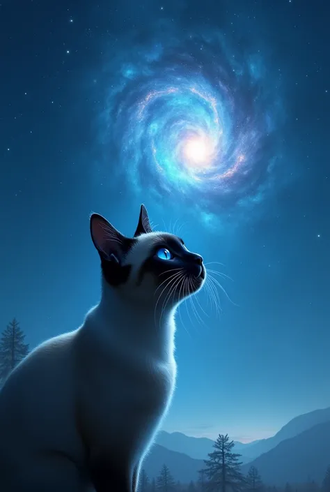 A Siamese cat , Looking at a supernova in the blue sky 