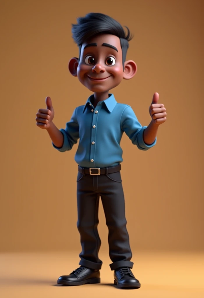 Cartoon character of a man 40 years old full body dark skin black hair cut short, blue shirt hairdo, black pants black shoes, an animated character, stylized character, animation style rendering, 3d stylized, Arnold Maya rendering, Stylized 3D rendering, t...